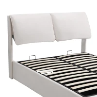 Cama tapizada con canapé hidráulico y tres cajones, somier con cabecero, sin colchón, 140x200 cm, Blanco(m-6)