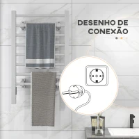 HOMCOM Toalheiro Elétrico de Parede ou Solo 150 W com Função de Temporizador e 8 Barras para Casa de Banho 53x35x90 cm Prata(m-8)