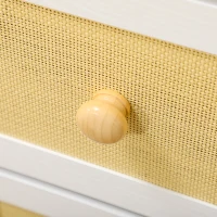 HOMCOM Cómoda Estilo Bohemio com 5 Gavetas de Tecido Dobráveis Superfície de Vime PE e Estrutura de Aço 62x30x126,5 cm Branco(m-9)