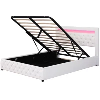 Polsterbett mit Lattenrost und Stauraum, LED-Beleuchtung, ohne Matratze, 160 x 200 cm, Weiß(m-10)