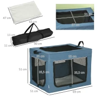 PawHut Transportadora para Cães e Gatos Portátil Dobrável com 3 Portas e Almofada Suave 69x51x51cm Azul(m-3)