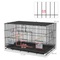 PawHut Gaiola para Pássaros 77x46x45 cm Gaiola de Metal para Pássaros com Bandeja Amovível 2 Poleiros e 2 Comedouros Preto(m-3)