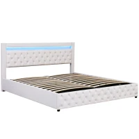Polsterbett mit Lattenrost und Stauraum, LED-Beleuchtung, ohne Matratze, 180 x 200 cm, Weiß(m-2)