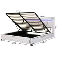 Polsterbett mit Lattenrost und Stauraum, LED-Beleuchtung, ohne Matratze, 180 x 200 cm, Weiß(m-3)