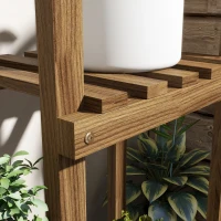 Outsunny Estante para Vasos de 5 Níveis Suporte para Vasos de Plantas de Madeira Suporte para Plantas com Rodas 86x30x102 cm Marrom Carbonizado(m-8)