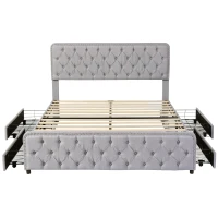 Polsterbett mit hydraulischem Bettkasten und drei Schubladen, Lattenrost mit Kopfteil, ohne Matratze, 180×200 cm, Hellgrau(m-10)