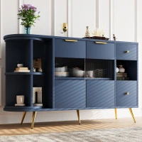 Credenza portaoggetti autoportante con Ante in Vetro e Luci LED, 130×40×80 cm, Blu(m-1)