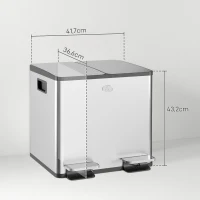 HOMCOM Balde de Lixo de Cozinha com 2 Compartimentos 2x15L Pedal Tampa de Fechamento Suave e Cubo Amovível Prata(m-3)