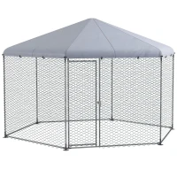 PawHut Galinheiro Grande de Exterior em Aço 400x346x263 cm Estrutura Hexagonal Coberta com Tecido Oxford Prata(m-10)