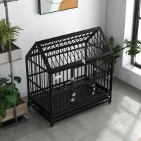 PawHut Gaiola para Cães Grandes 123x74x125 cm Canil Metálico com Rodas Bandeja Removível Trancas e Estrutura de Aço Preto(m-8)
