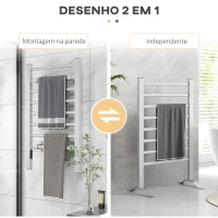 HOMCOM Toalheiro Elétrico de Parede ou Solo 150 W com Função de Temporizador e 8 Barras para Casa de Banho 53x35x90 cm Prata(m-4)
