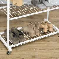 HOMCOM Charriot de Roupa com Rodas com 2 Laterais Dobáveis 2 Trilhos e 2 Prateleiras de Armazenamento 153x43,7x171 cm Branco(m-9)