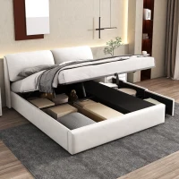 Lit rembourré avec coffre de rangement hydraulique et trois tiroirs, sommier à lattes, sans matelas, 180×200 cm, Blanc(m-5)