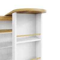 Moderno tavolo bar estensibile e mobile, con LED,grande spazio di stoccaggio, adatto a cucine, ristoranti e bistrot,138-204×39×105 cm, Bianco(m-6)