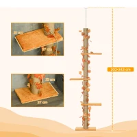 PawHut Árvore para Gatos do Chão ao Teto 37x21x202-242 cm Torre Arranhador para Gatos com Altura Ajustável 3 Plataformas Laranja(m-3)