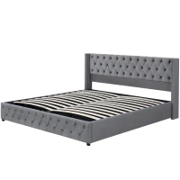 Cama tapizada con cajón hidráulico y somier, sin colchón, 140×200 cm, Gris(m-11)
