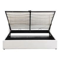 King Size Bed with Storage and Adjustable Headboard, LED Bed Base with USB Port, 201L x 151W x 103H cm, White(m-16)