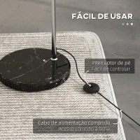 HOMCOM Candeeiro de Pé em Forma de Arco com Altura e Comprimento Ajustáveis com Interruptor de Pé 110-115x30x170-180 cm Prata e Preto(m-6)