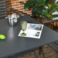 Outsunny Conjunto de Refeição de Jardim em Vime Sintético Conjunto de 7 Peças Inclui 6 Cadeiras com Almofadas e Mesa de Metal Cinza(m-9)