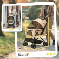 PawHut Carrinho para Animais de Estimação Dobrável com Cesta de Armazenamento Cinto de Segurança 76,5x52x95 cm Marrom Claro(m-3)
