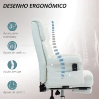 HOMCOM Cadeira de Escritório com Massagem em 6 Pontos Apoio para os Pés Retrátil Controlo Remoto e Suporte Lombar 69x65x115 cm Branco(m-5)