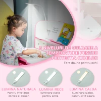 HOMCOM Set Bancă și Scaun pentru Copii 6-12 Ani, Reglabile pe Înălțime cu Blat Înclinabil la 45°, 80x54,5x82-104 cm, Roz(m-8)