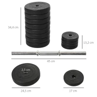 HOMCOM Conjunto de Halteres Ajustáveis Conjunto de Pesos 8x5kg 4x1,5kg e 2 Barras Total 50 kg  Preto(m-3)