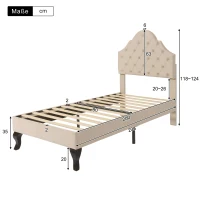 Cama tapizada con cabecero ajustable en altura y somier, sin colchón, 90×200 cm, Beige(m-3)