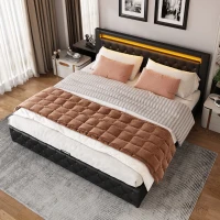 Letto imbottito con rete a doghe, spazio di stoccaggio e illuminazione LED, senza materasso, 180×200 cm, Nero(m-4)
