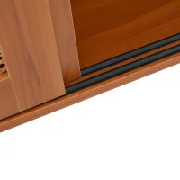 Mesa de bar extensible con almacenamiento, tejido de ratán en las puertas, estantes ajustables, 138-193×39×104 cm, Marrón(m-8)