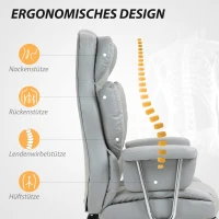 HOMCOM Ergonomische Bureaustoel, met Voetensteun, Verstelbare Rugleuning, 360° Draaibaar, Lichtgrijs(m-4)