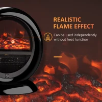 HOMCOM Freestanding Electric Fireplace Indoor Space Table Top Heater with Realistic Flame Effect, Rotatable Head, Overheating Protection, 1500W, Black(m-8)
