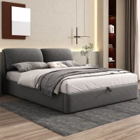 Letto imbottito con contenitore idraulico e tre cassetti, rete a doghe con testiera, senza materasso, 180×200 cm, Grigio(m-5)