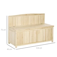 Outsunny Banco de Jardim de Madeira com Baú de Armazenamento e Encosto Carga 250 kg para Pátio Terraço Varanda 115x45x75 cm Natural(m-3)
