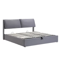 Lit rembourré avec coffre de rangement hydraulique et trois tiroirs, sommier à lattes, sans matelas, 160x200 cm, Gris(m-12)