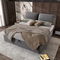 Letto imbottito con contenitore idraulico e tre cassetti, rete a doghe con testiera, senza materasso, 180×200 cm, Grigio(m-4)