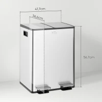 HOMCOM Balde de Lixo de Cozinha com 2 Compartimentos 2x20L Pedal Tampa de Fechamento Suave e Cubo Amovível Prata(m-3)