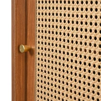 Aparador con 3 cajones y 3 puertas correderas, tejido de ratán, estantes ajustables, patas de madera maciza, 120×40×78 cm, nogal(m-6)