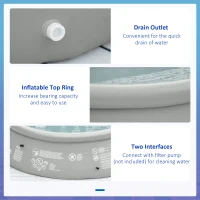 Outsunny 274cm x 76cm Inflatable Swimming Pool Family-Sized Blow Up Pool Round Paddling Pool with Hand Pump for Adults, Outdoor, Garden and Backyard, Grey(m-7)