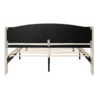 Letto imbottito morbido con testiera in velluto e decorazione con bottoni, senza materasso, 160×200 cm, Beige(m-10)