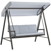 Outsunny Baloiço de Jardim de 3 Lugares com Toldo Ajustável Almofadas Removíveis e Estrutura de Aço 200x125x175 cm Cinza(m-10)