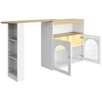 Moderno tavolo da bar allungabile,con spazio di stoccaggio, Rotabile, 138-193×39×105 cm, Bianco(m-8)