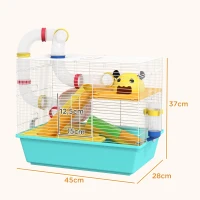 PawHut Gaiola para Hamsters com Túnel Plataformas Comedouro Bebedouro Casinha Rampas e Roda de Exercício 45x28x37 cm Azul Claro(m-3)