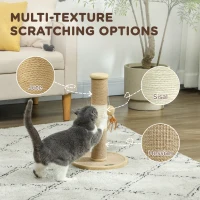 PawHut Cat Scratching Post for Indoor Cats, 47cm Tall Cat Scratcher with Jute Sisal Rope, Hanging Toy Ball, Feather, Brown(m-4)