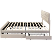 Letto imbottito con fibbia a forma di  diamante progettate e rivetti, quattro cassetti, senza materasso, 180×200 cm, Beige(m-11)