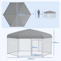 PawHut Canil de Exterior Hexagonal com Porta Estrutura de Aço Galvanizado e Toldo Impermeável e Anti-UV 210x185x150 cm Prata(m-3)
