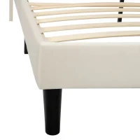 Cama acolchada suave con cabecero aterciopelado y decoración de botones, placas de madera estables, sin colchón, 140×200 cm, Beige(m-9)