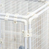 PawHut Recinto Metálico para Animais de Estimação com 16 Painéis de 68x68x2,5cm  Trava e Escada para Cobaias Desenho DIY Branco(m-9)