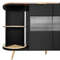 Credenza portaoggetti autoportante，con Ante in Vetro e Luci LED, 130×40×80 cm, Beige(m-8)