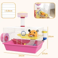 PawHut Gaiola para Hamsters com Comedouro Bebedouro Roda de Exercício Torre de Observação e Casinha 34x27x25 cm Multicolor(m-3)